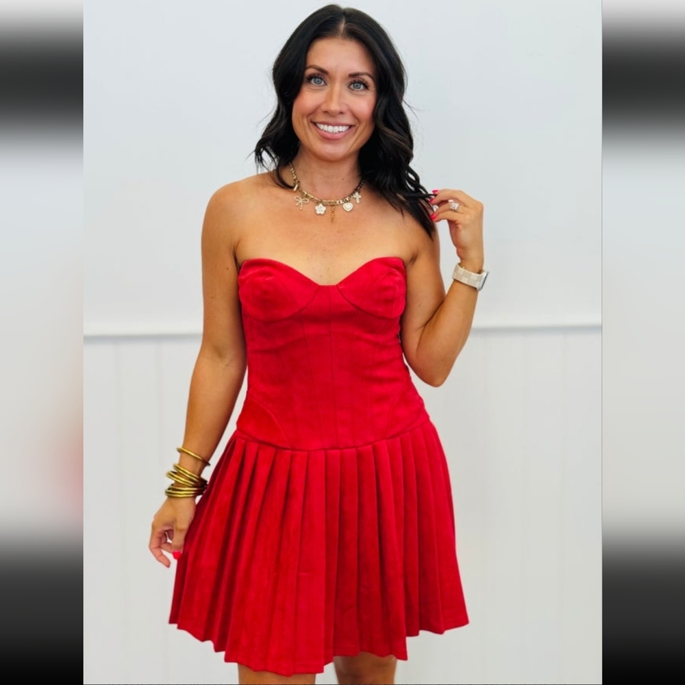 Red Corset Suede Mini Dress - Picture 2 of 6